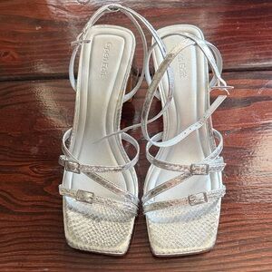 Open Edit Women’s Y2K Eclectic Square Toe Disco Silver Strappy Sandals size 9